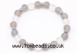 CGB8141 8mm matte grey agate, white crystal & hematite power beads bracelet