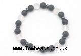 CGB8144 8mm matte black agate, white crystal & hematite power beads bracelet