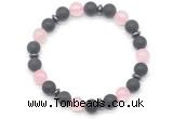 CGB8146 8mm matte black agate, rose quartz & hematite power beads bracelet