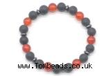 CGB8148 8mm matte black agate, red agate & hematite power beads bracelet