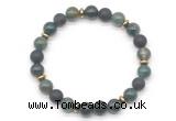 CGB8150 8mm moss agate, matte black agate & hematite power beads bracelet