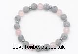 CGB8156 8mm matte grey picture jasper, rose quartz & hematite power beads bracelet