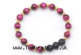 CGB8167 8mm red tiger eye & black lava beaded stretchy bracelets