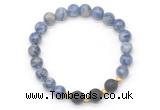 CGB8179 8mm blue spot stone & black lava beaded stretchy bracelets
