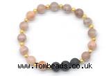 CGB8180 8mm sunstone & black lava beaded stretchy bracelets