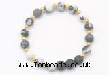 CGB8195 8mm matte black white jasper & black lava beaded stretchy bracelets