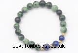 CGB8223 8mm ruby zoisite & lapis lazuli beaded stretchy bracelets