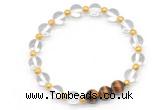 CGB8248 8mm white crystal & yellow tiger eye beaded stretchy bracelets