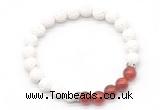 CGB8270 8mm white lava & red agate beaded mala stretchy bracelets