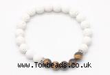 CGB8273 8mm white lava & grade AA yellow tiger eye beaded mala stretchy bracelets