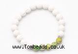 CGB8274 8mm white lava & green sea sediment jasper beaded mala stretchy bracelets