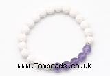 CGB8279 8mm white lava & amethyst beaded mala stretchy bracelets