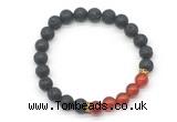 CGB8283 8mm black lava & red agate beaded mala stretchy bracelets