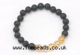 CGB8285 8mm black lava & citrine beaded mala stretchy bracelets