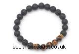 CGB8286 8mm black lava & grade AA yellow tiger eye beaded mala stretchy bracelets