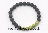 CGB8287 8mm black lava & green sea sediment jasper beaded mala stretchy bracelets