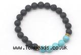 CGB8289 8mm black lava & blue howlite beaded mala stretchy bracelets