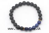 CGB8291 8mm black lava & lapis lazuli beaded mala stretchy bracelets