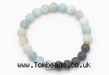 CGB8295 8mm matte amazonite & black lava beaded mala stretchy bracelets