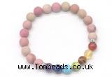 CGB8307 8mm matte pink wooden jasper 7 chakra beaded mala stretchy bracelets