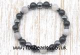 CGB8343 8mm grey banded agate, black onyx & hematite energy bracelet