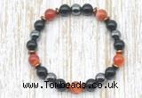 CGB8349 8mm red banded agate, black onyx & hematite energy bracelet