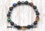 CGB8368 8mm colorful tiger eye, black onyx & hematite energy bracelet