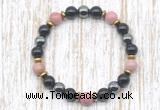 CGB8371 8mm pink wooden jasper, black onyx & hematite energy bracelet