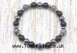 CGB8378 8mm blue spot stone, black onyx & hematite energy bracelet