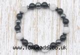 CGB8382 8mm white jade, black onyx & hematite energy bracelet