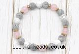 CGB8433 8mm matte grey picture jasper, white howlite, rose quartz & hematite power beads bracelet