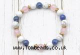 CGB8440 8mm white howlite, lapis lazuli, rose quartz & hematite power beads bracelet