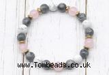 CGB8442 8mm black labradorite, white howlite, rose quartz & hematite power beads bracelet