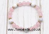 CGB8449 8mm rose quartz, white howlite & hematite power beads bracelet