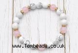 CGB8450 8mm white howlite, rose quartz & hematite power beads bracelet