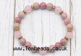 CGB8461 8mm pink wooden jasper, rose quartz & hematite power beads bracelet