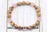 CGB8463 8mm picture jasper, rose quartz & hematite power beads bracelet