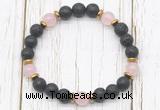 CGB8467 8mm black lava, rose quartz & hematite power beads bracelet