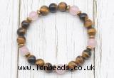 CGB8469 8mm yellow tiger eye, rose quartz & hematite power beads bracelet