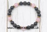 CGB8480 8mm black onyx, black lava, rose quartz & hematite power beads bracelet