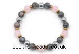 CGB8490 8mm rose quartz, grey opal & hematite energy bracelet