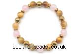 CGB8503 8mm rose quartz, golden tiger eye & hematite energy bracelet