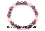 CGB8510 8mm rose quartz, red tiger eye & hematite energy bracelet