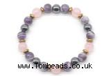 CGB8518 8mm rose quartz, dogtooth amethyst & hematite energy bracelet