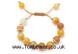 CGB8592 12mm round yellow banded agate adjustable macrame bracelets