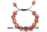 CGB8594 12mm round red banded agate adjustable macrame bracelets