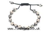 CGB8684 8mm,10mm round dalmatian jasper adjustable macrame bracelets