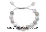 CGB8707 8mm,10mm round grey banded agate adjustable macrame bracelets