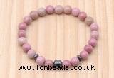 CGB8866 8mm, 10mm pink wooden jasper, drum & rondelle hematite beaded bracelets
