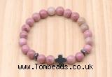 CGB8926 8mm, 10mm pink wooden jasper, cross & rondelle hematite beaded bracelets